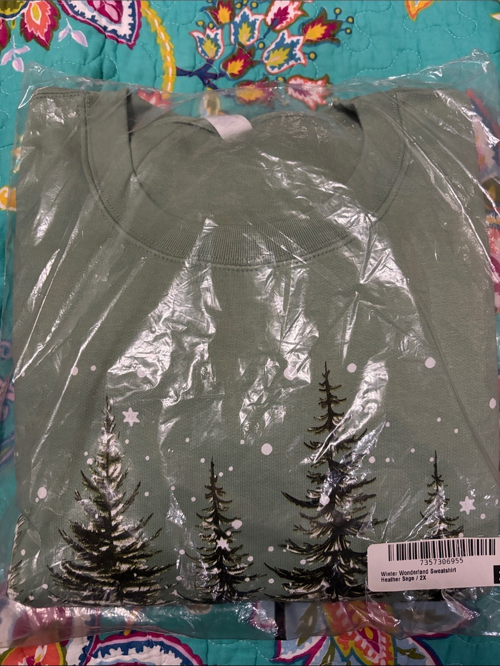 Heather Sage Graphic Crewneck Sweatshirt - Winter Tree Design unisex